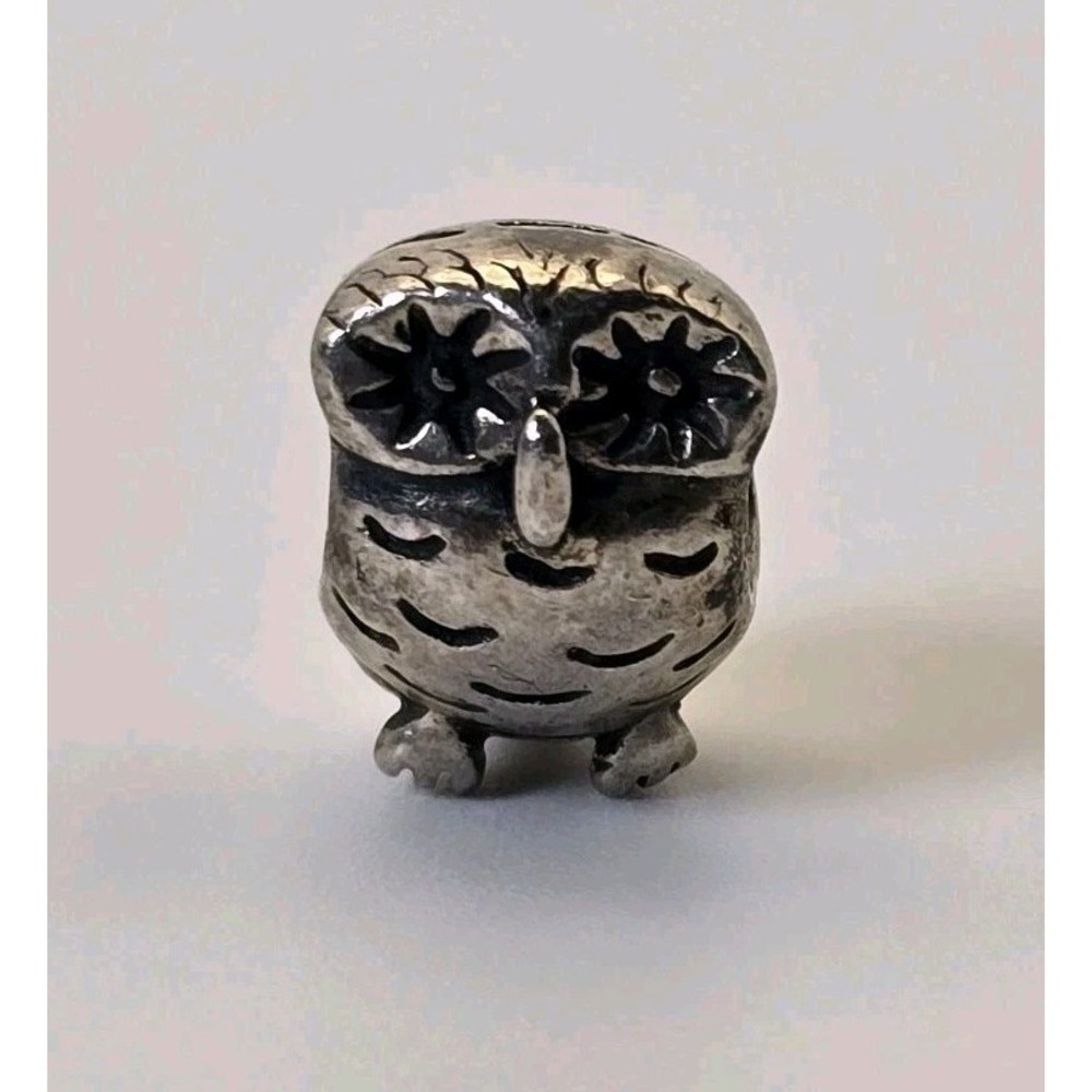 Pandora Owl Charm 925 ALE Sterling Silver Bird Bead Eyes Wide Open